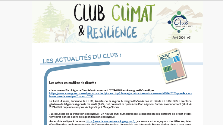 L'infolettre du Club Climat&Résilience Auvergne-Rhône-Alpes
