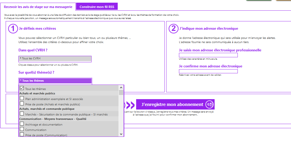 Le formulaire d'abonnement